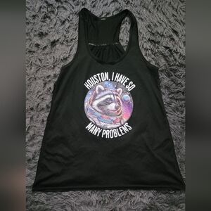 Black Tank Top with Raccoon Graphic